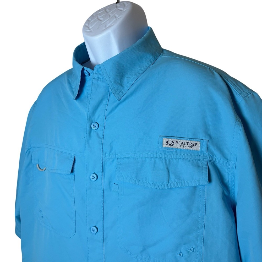 Realtree‎ Fishing Mens Blue Short Sleeve Button Up Shirt Size XL Outdoor Nature